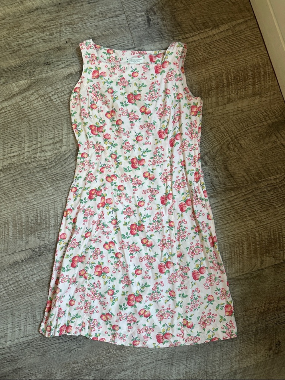 Vintage 90s Liz Claiborne White Sleeveless Dress with Pink Floral Print